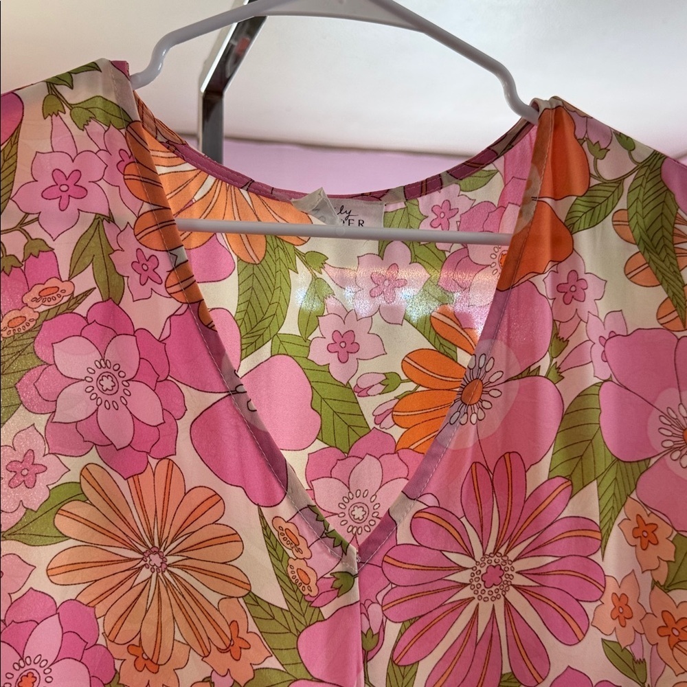 Emily Wonder Pink Floral Retro Dolman Sleeve Dress - Size Medium - Like New - Picture 5 of 7